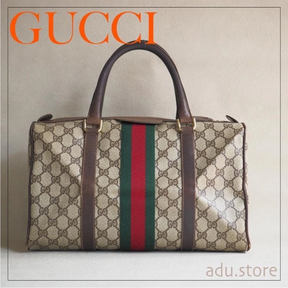Gucci Other - Gucci Beige and Brown Duffel Bag with Red and Green Stripe